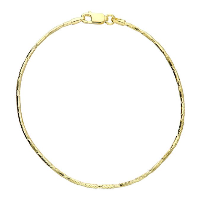 Diamond Cut Round Snake Chain Sterling Silver Bracelet - Gold Plated