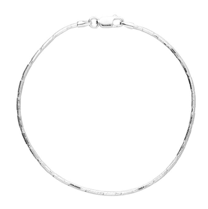 Diamond Cut Round Snake Chain Sterling Silver Bracelet