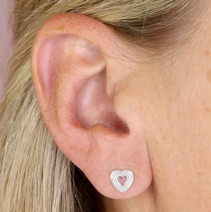 Sterling Silver Open Ribbed Heart Stud Earring