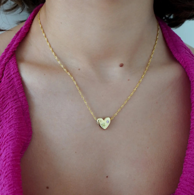 Chunky Floating Heart Necklace - Gold