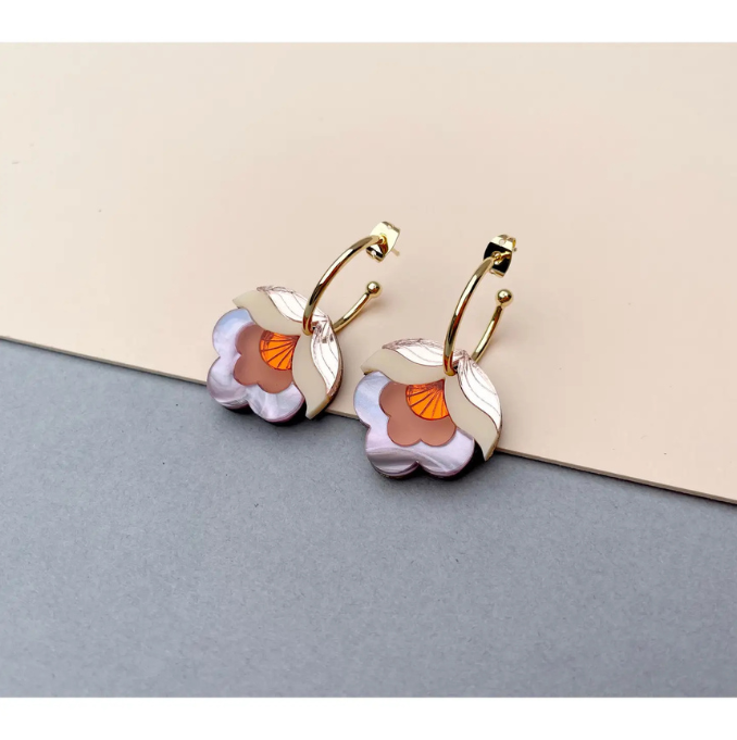 Rosa Pietsch - Anna Retro Flower Hoop Earrings: Pink Sky
