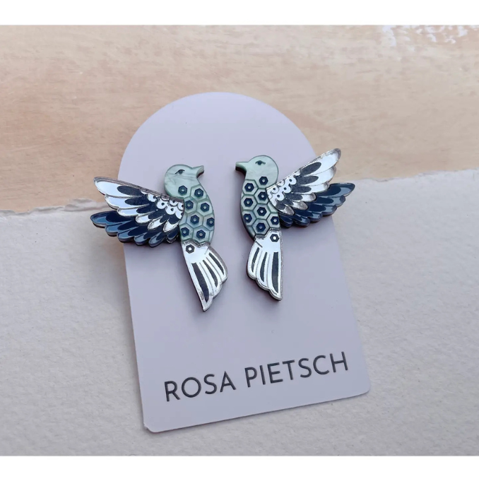 Rosa Pietsch - Hummingbird Stud Earrings - Silver/Mint