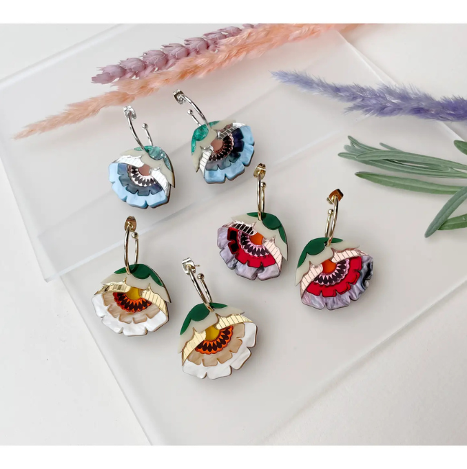 Rosa Pietsch - Isobel Floral Hoop Earrings in Cornflower