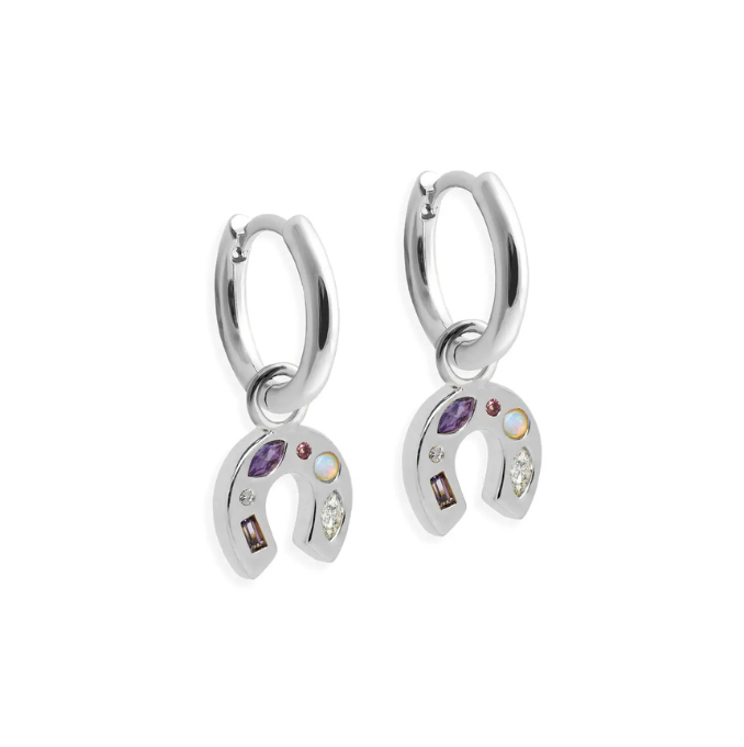 Mini Lucky Charm Hoop Earrings - Silver