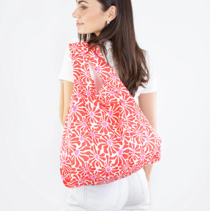 Kind Bag - Medium Reusable Bag Abstract Flowers - Red