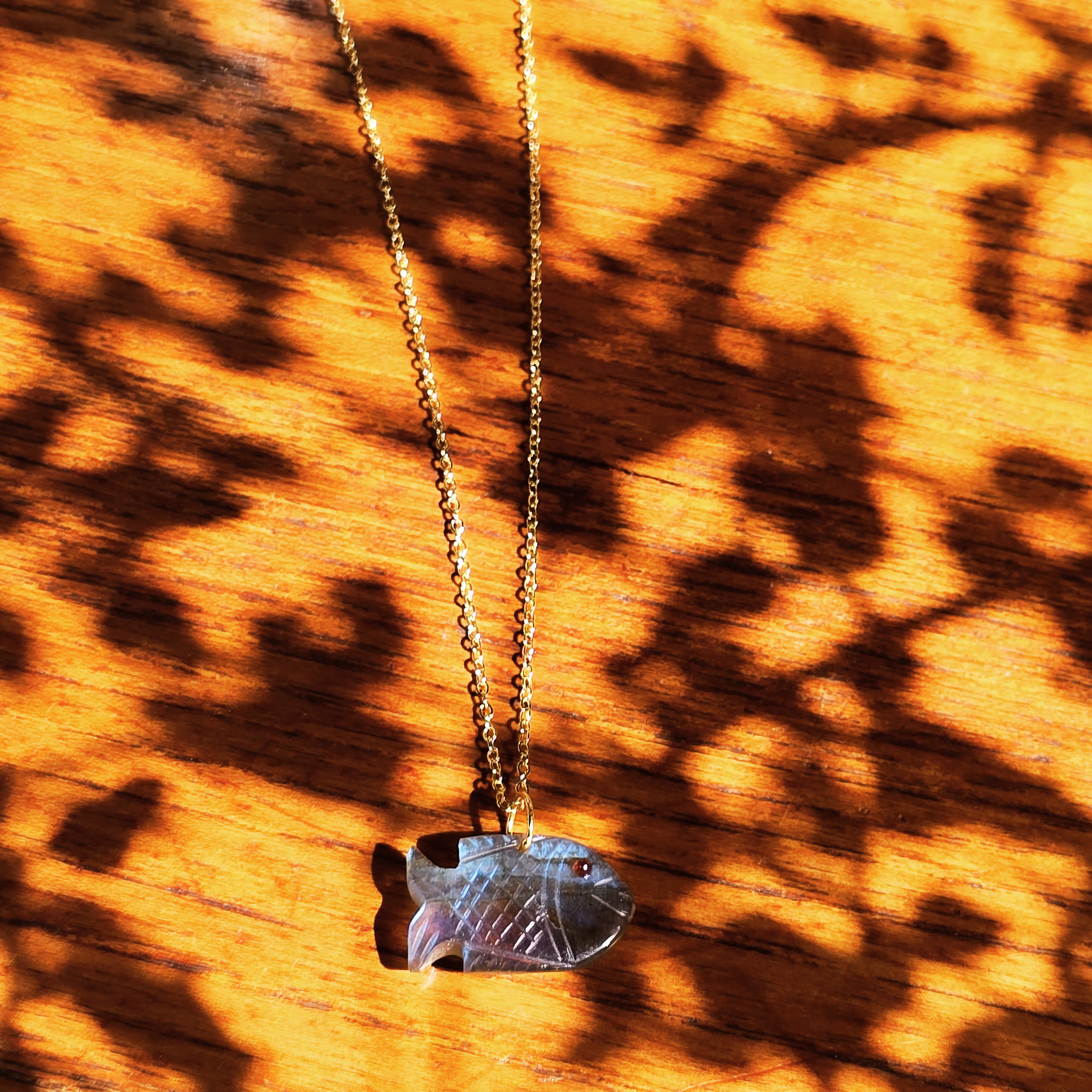 MOOCH London - Carved Gemstone Fish Pendant Necklace