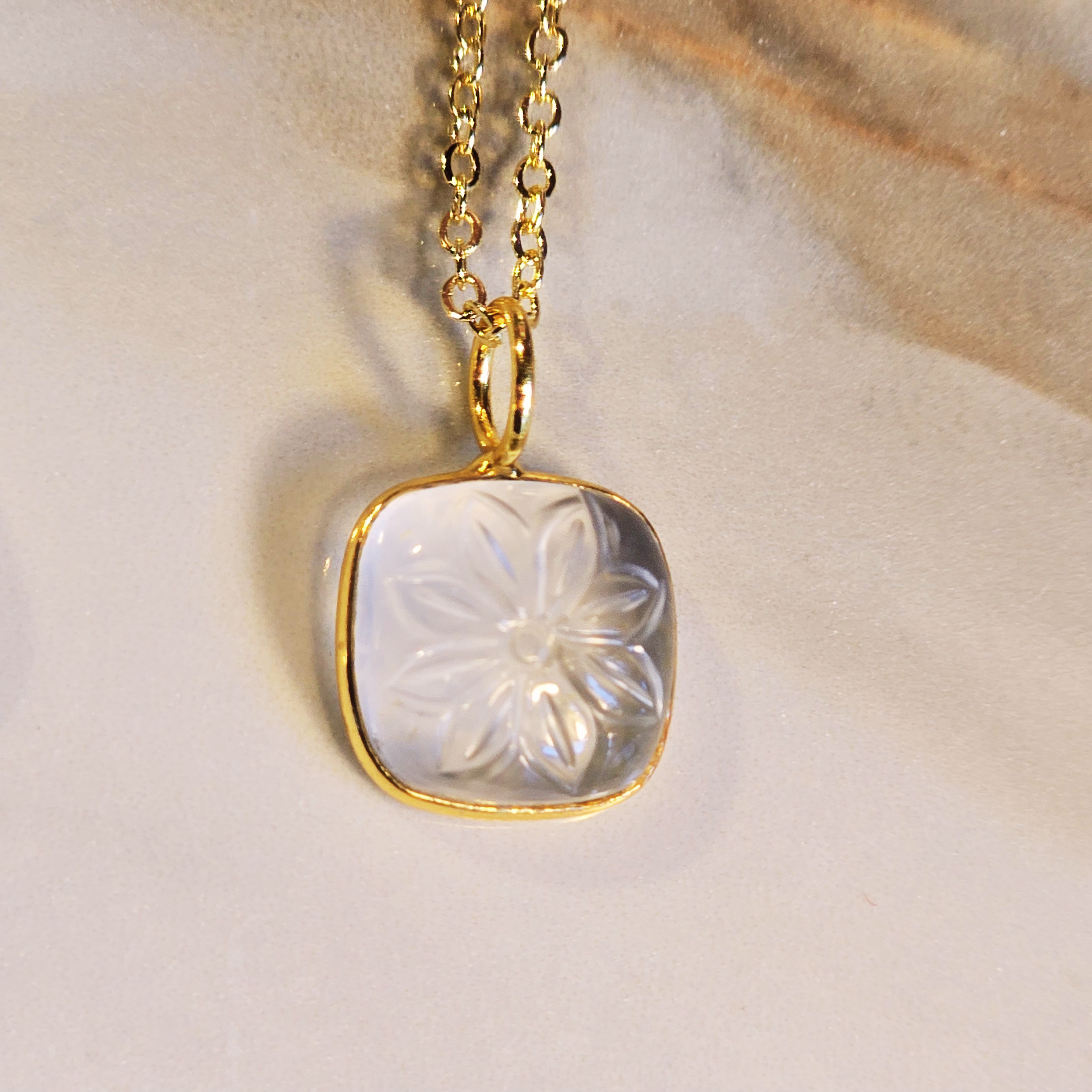 MOOCH London - Carved Gemstone Square Pendant Necklace