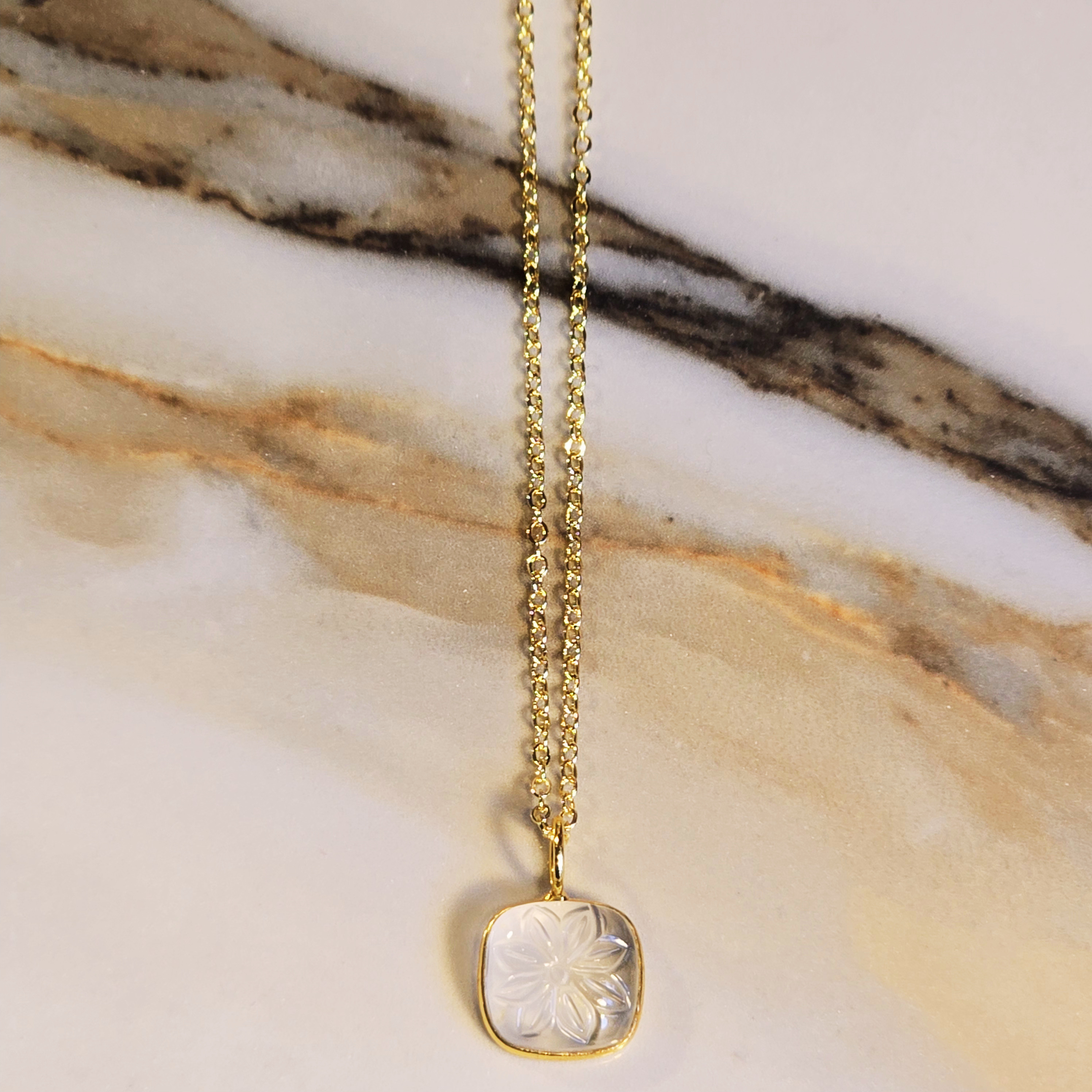 MOOCH London - Carved Gemstone Square Pendant Necklace