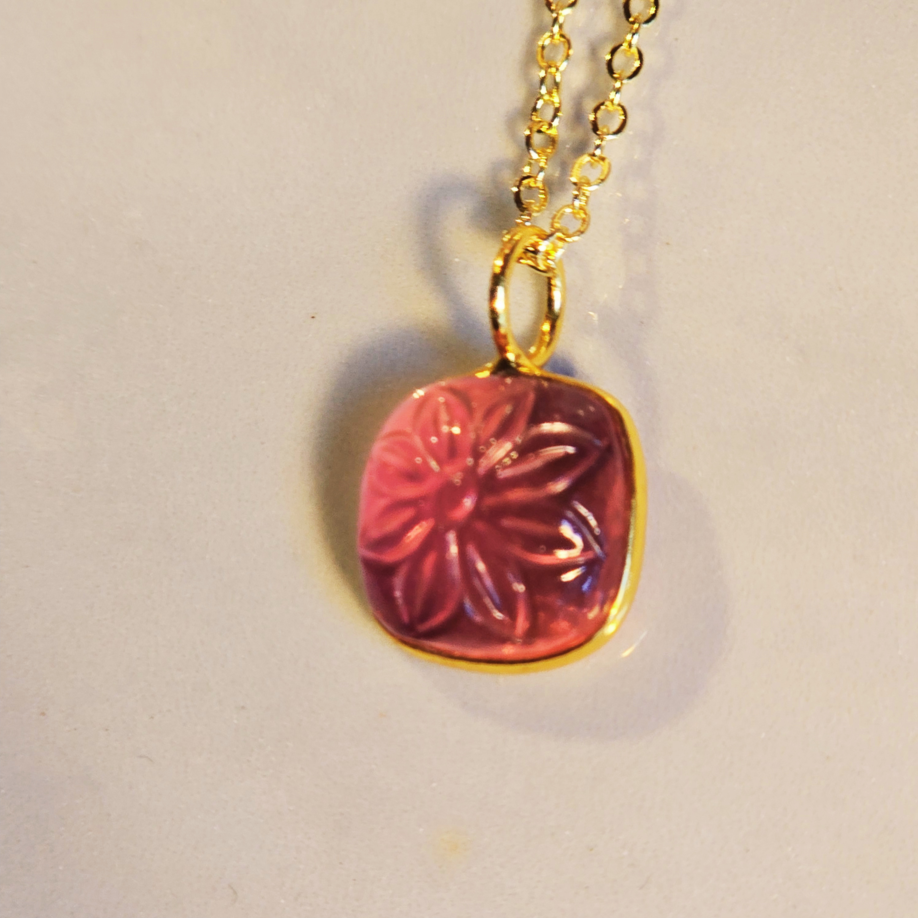 MOOCH London - Carved Gemstone Square Pendant Necklace