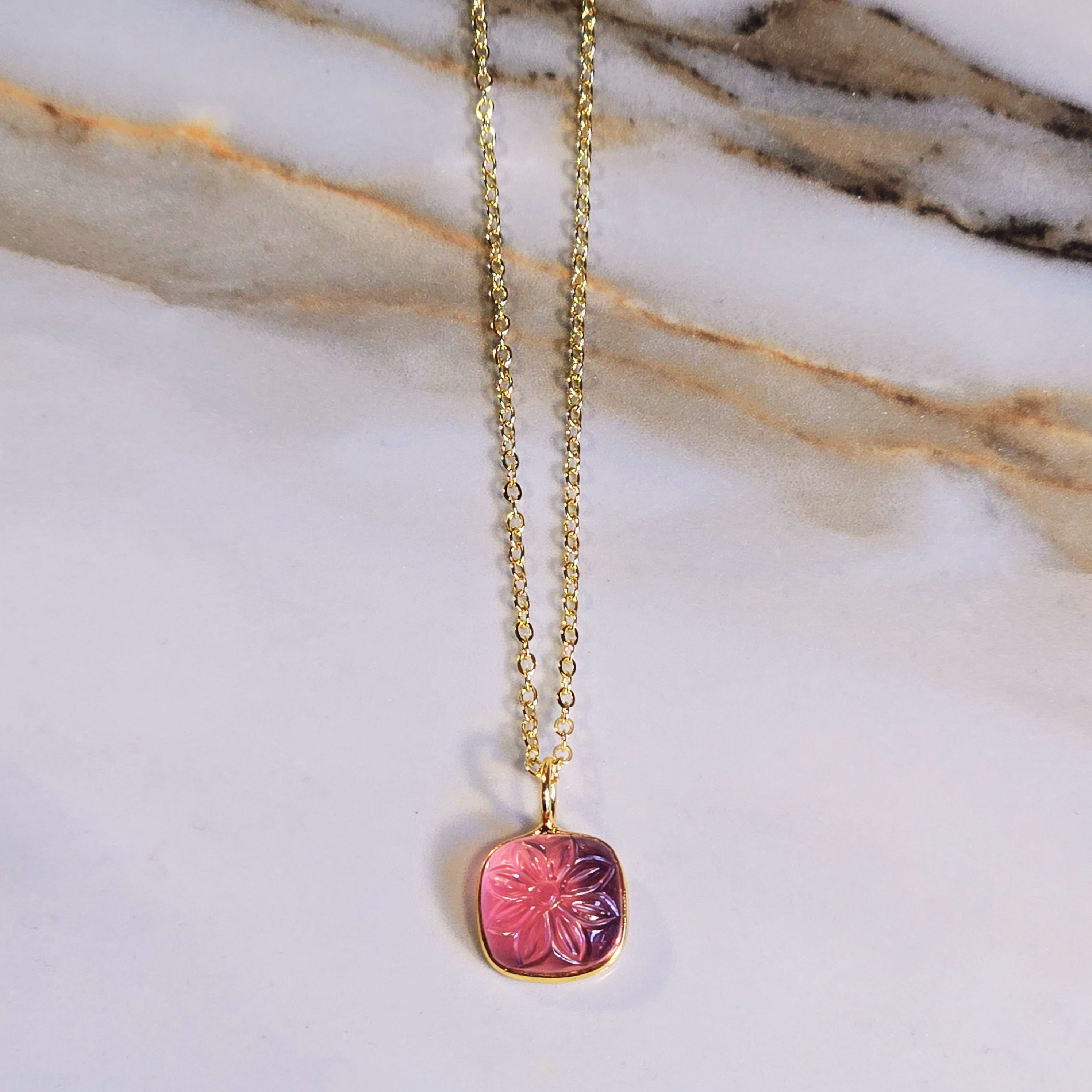 MOOCH London - Carved Gemstone Square Pendant Necklace