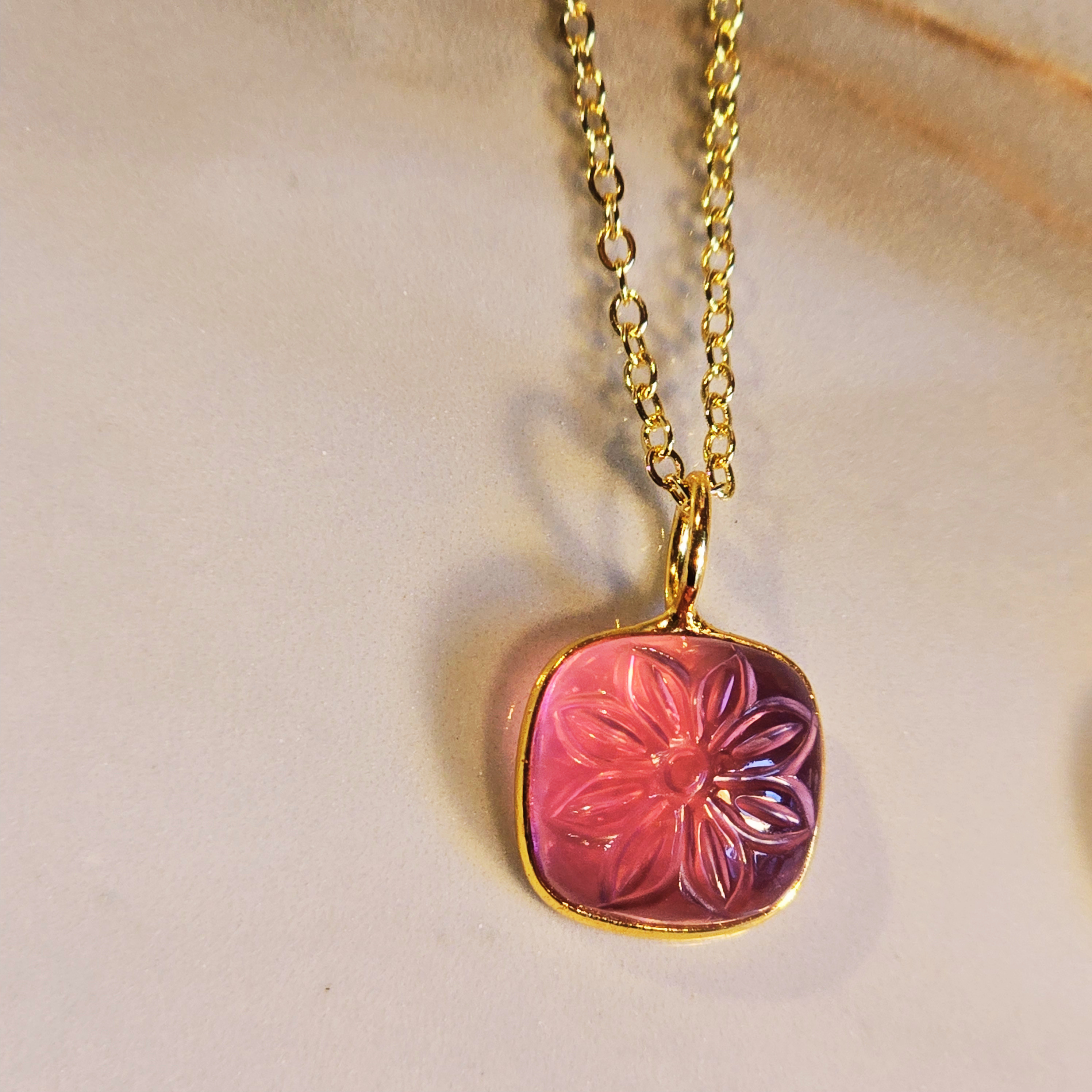 MOOCH London - Carved Gemstone Square Pendant Necklace