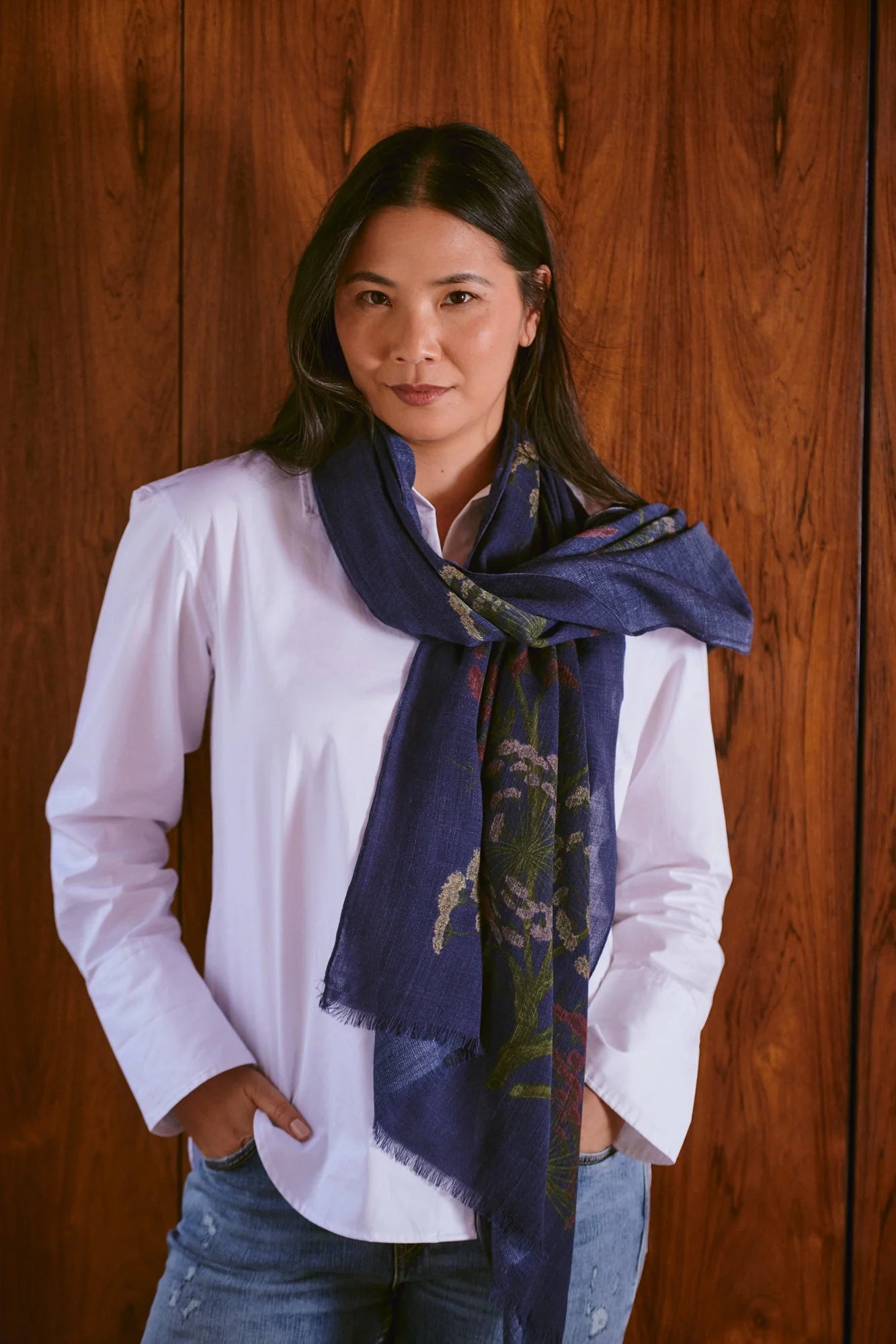 One Hundred Stars - Parsley Seed Wool Scarf - Navy