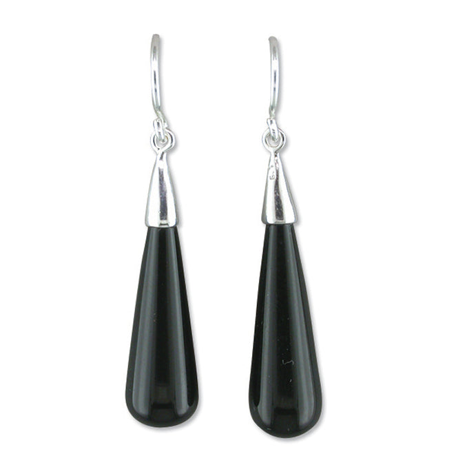 Onyx Teardrop Hook-in Drop Earring - Silver
