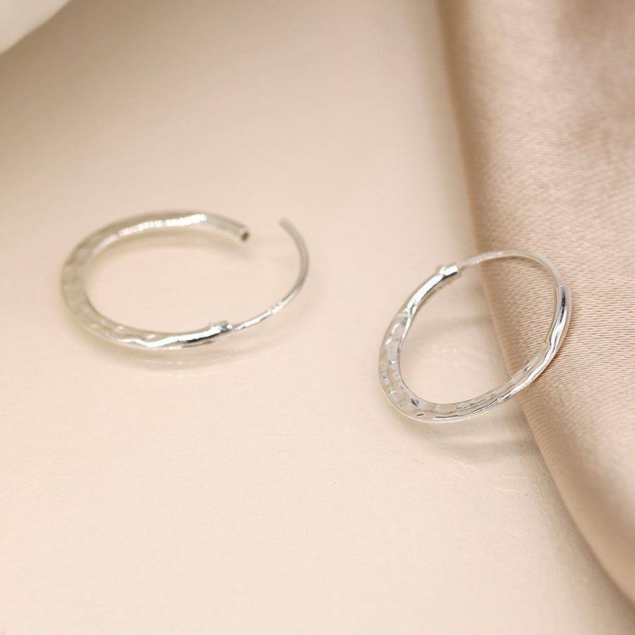 Sterling Silver Hammered Hoop Earrings - Silver