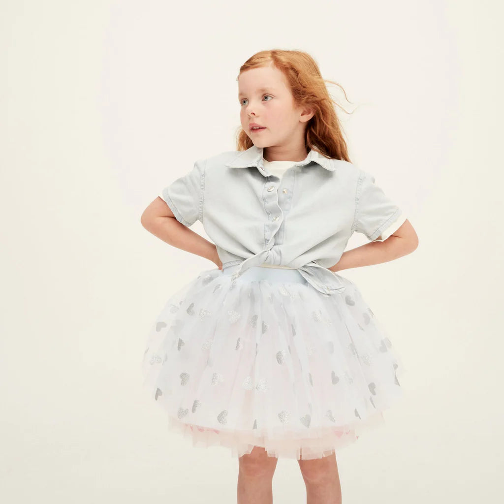 Sky Blue Tutu Silver Glitter Heart 6-8