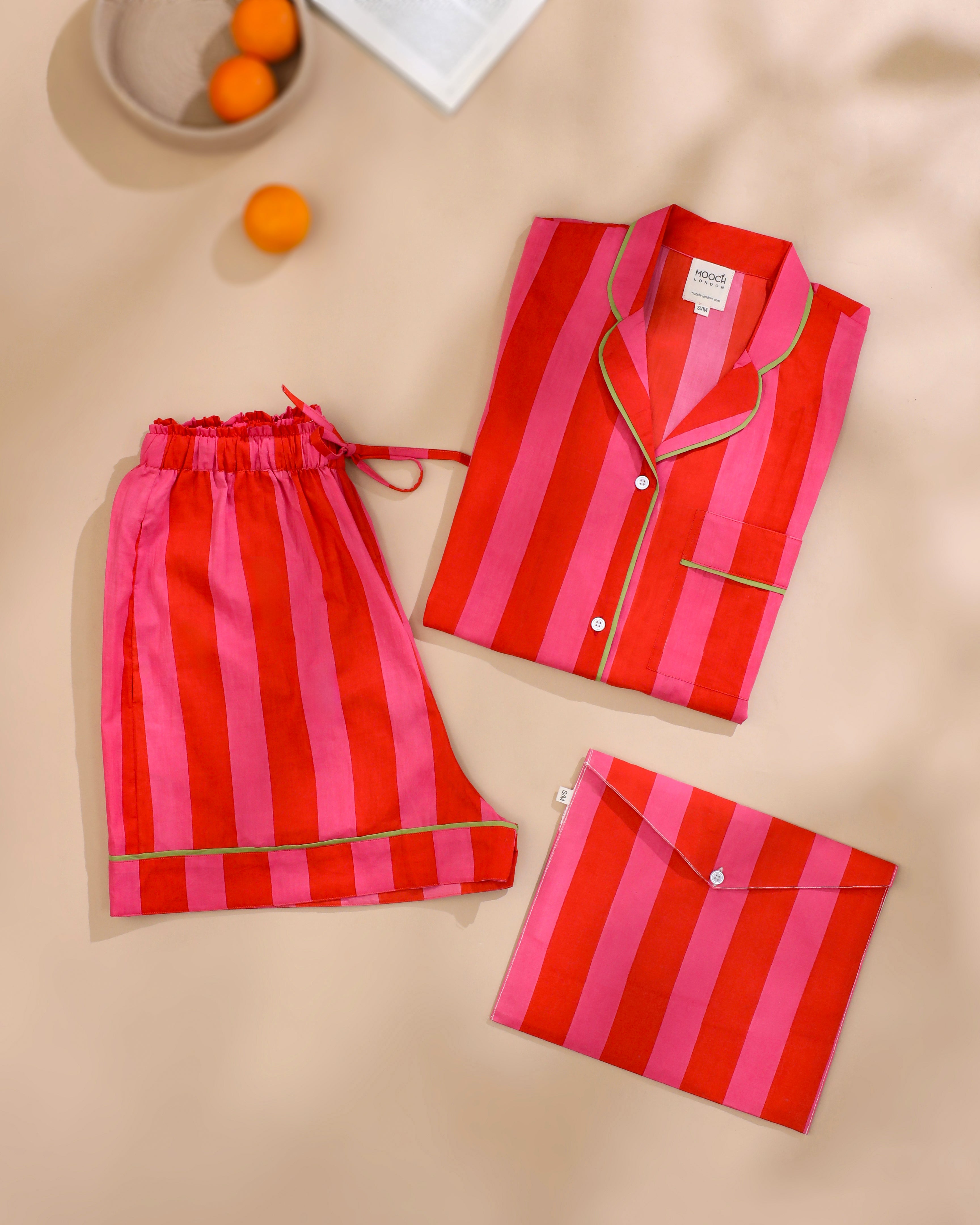 MOOCH London - Hand Block Print - Short Pyjamas L/XL - Jumbo Stripe