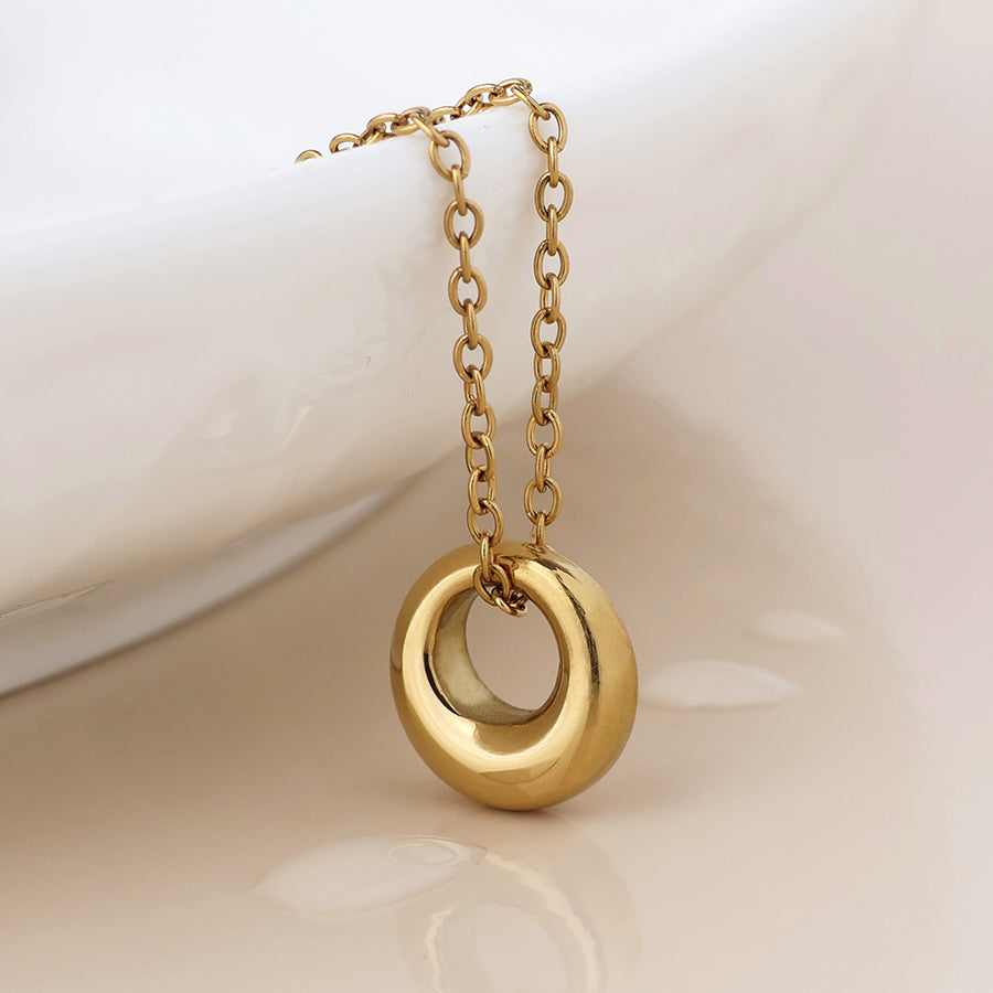 Waterproof Gold Plated Smooth Hoop Necklace