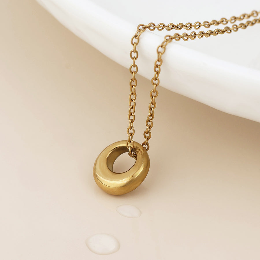 Waterproof Gold Plated Smooth Hoop Necklace
