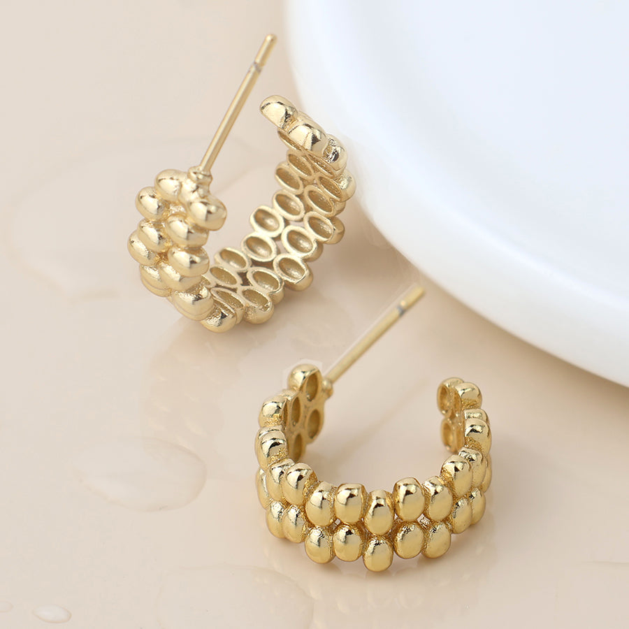 Waterproof gold plated bobble texture hoop earrings