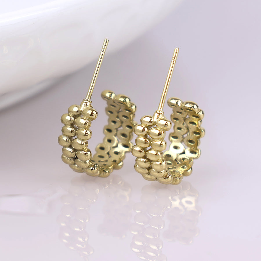 Waterproof gold plated bobble texture hoop earrings