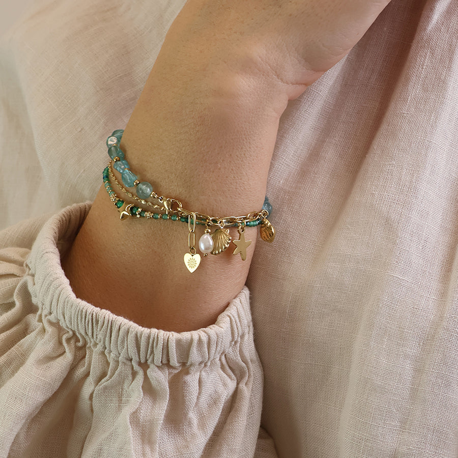 Waterproof Gold Plated Green Bead Bracelet