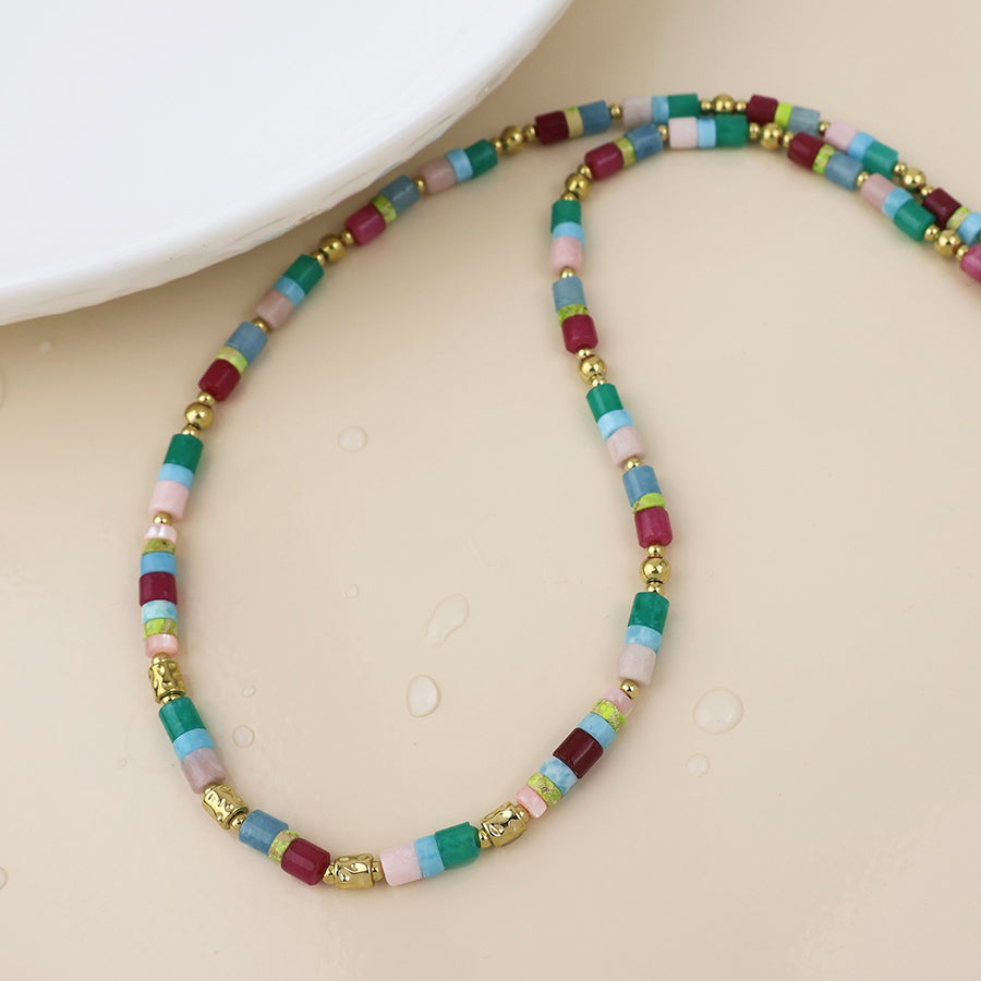 Waterproof gold plated and mixed stone necklace