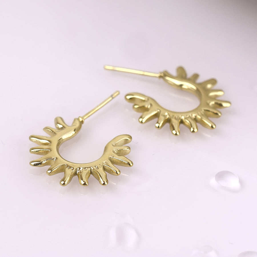 Waterproof gold plated sun hoop earrings