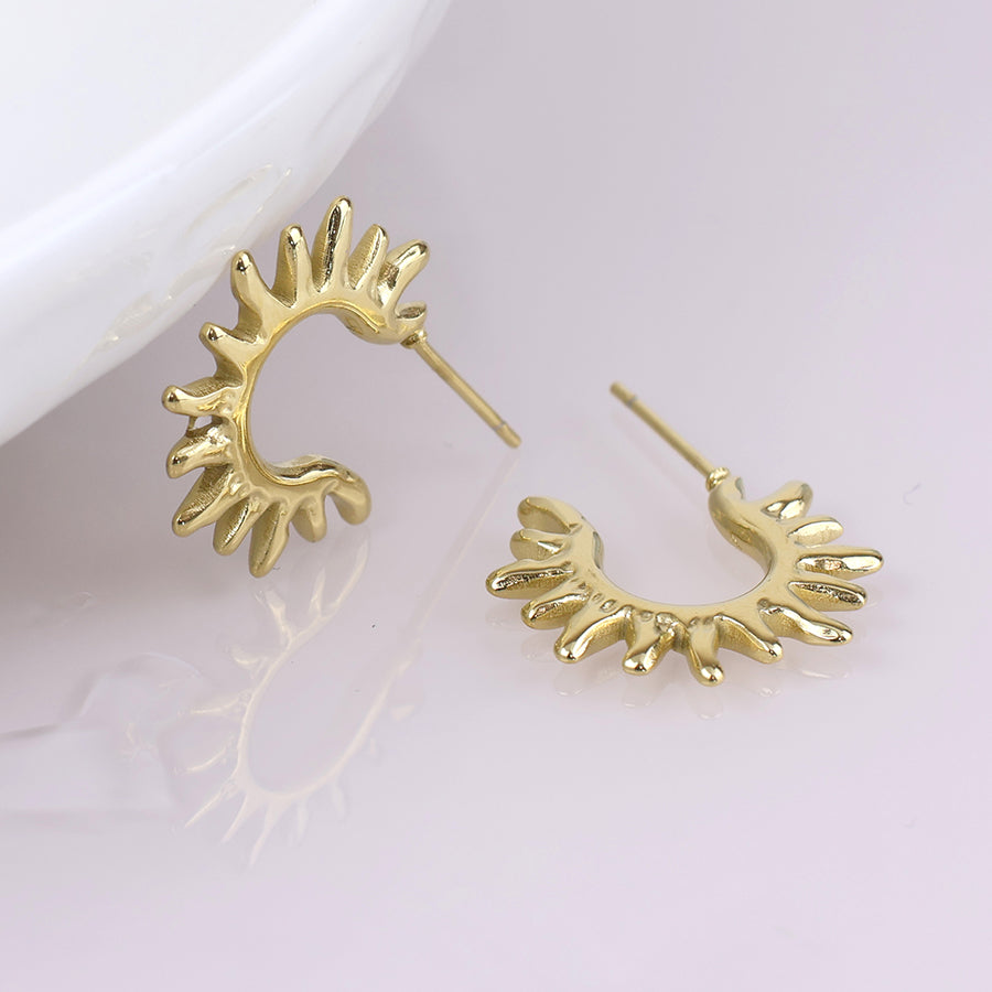Waterproof gold plated sun hoop earrings