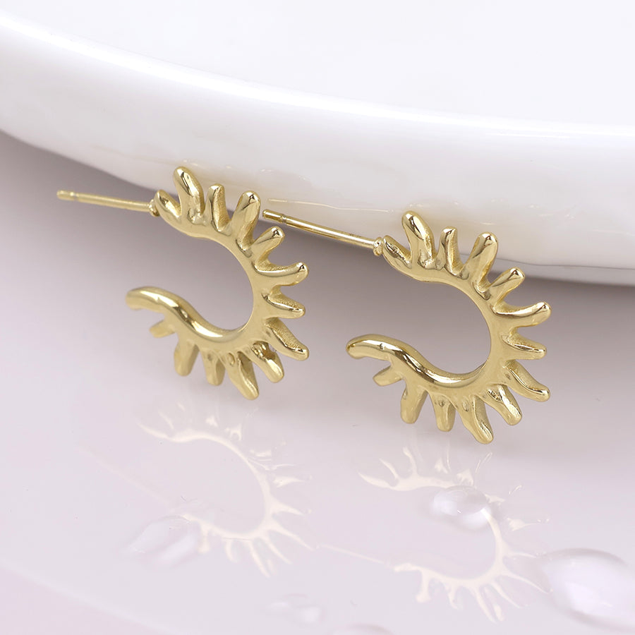 Waterproof gold plated sun hoop earrings