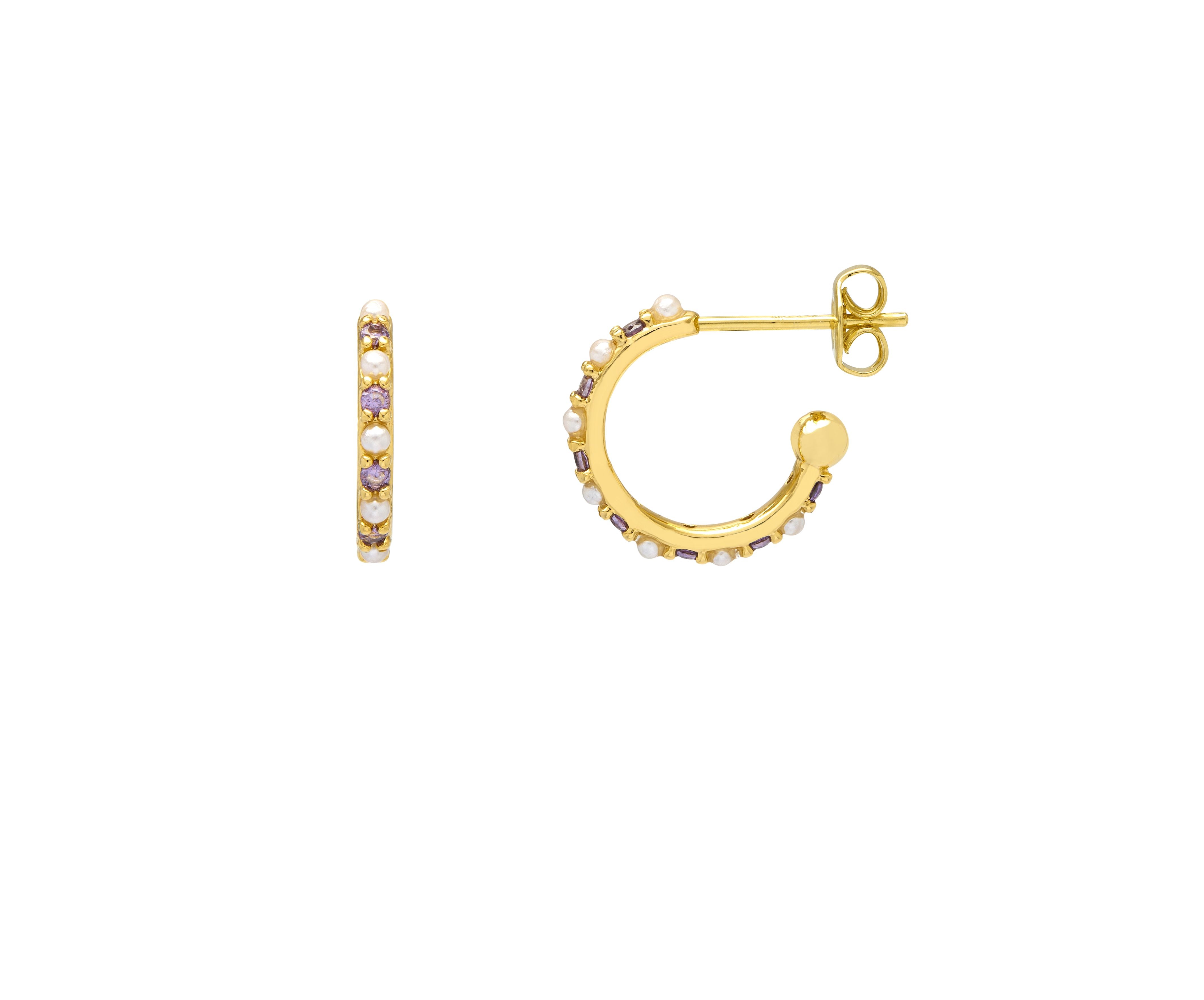 Pearl Purple Hoops Gold Plated