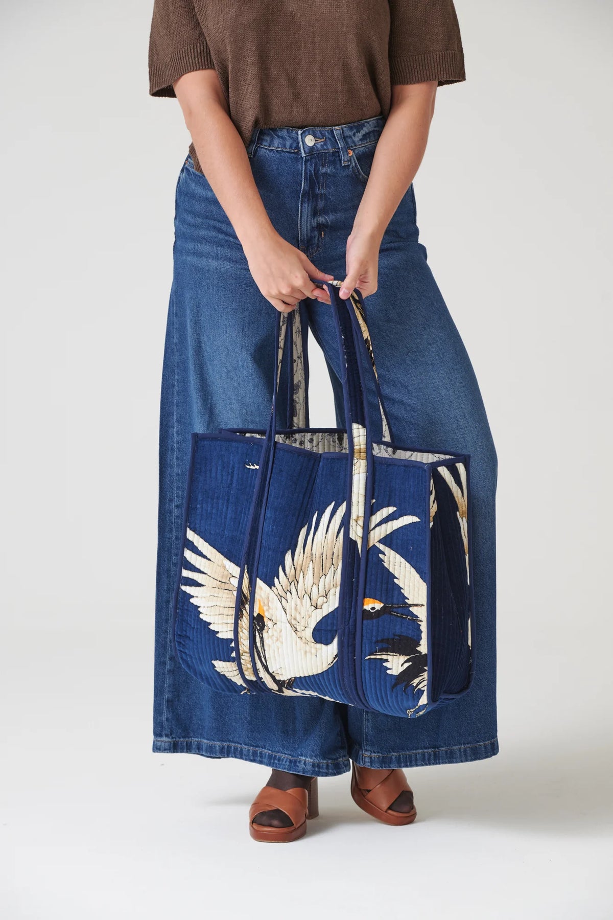 Stork Navy Velvet Tote Bag