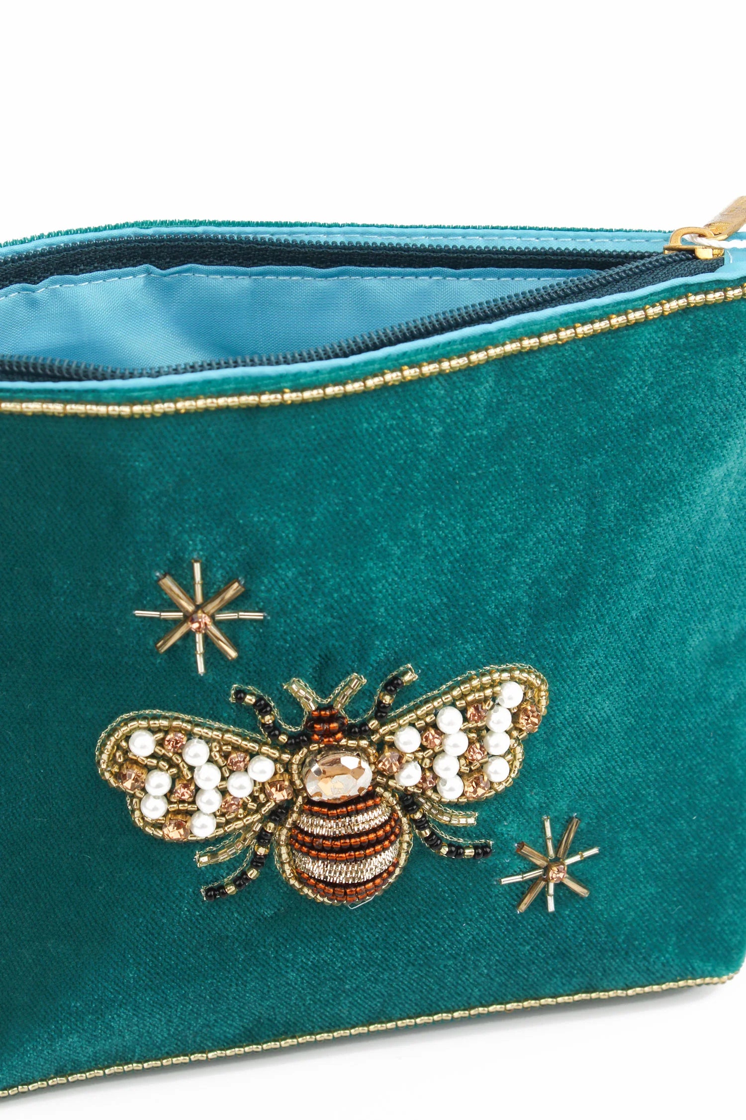 Velvet Teal Golden Bee - Medium Pouch