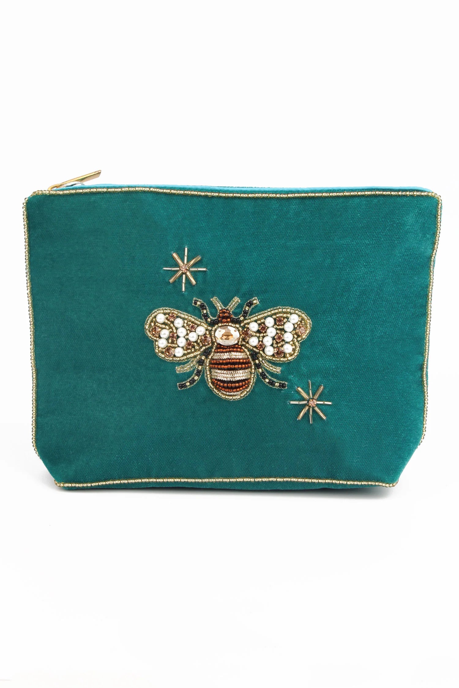Velvet Teal Golden Bee - Medium Pouch