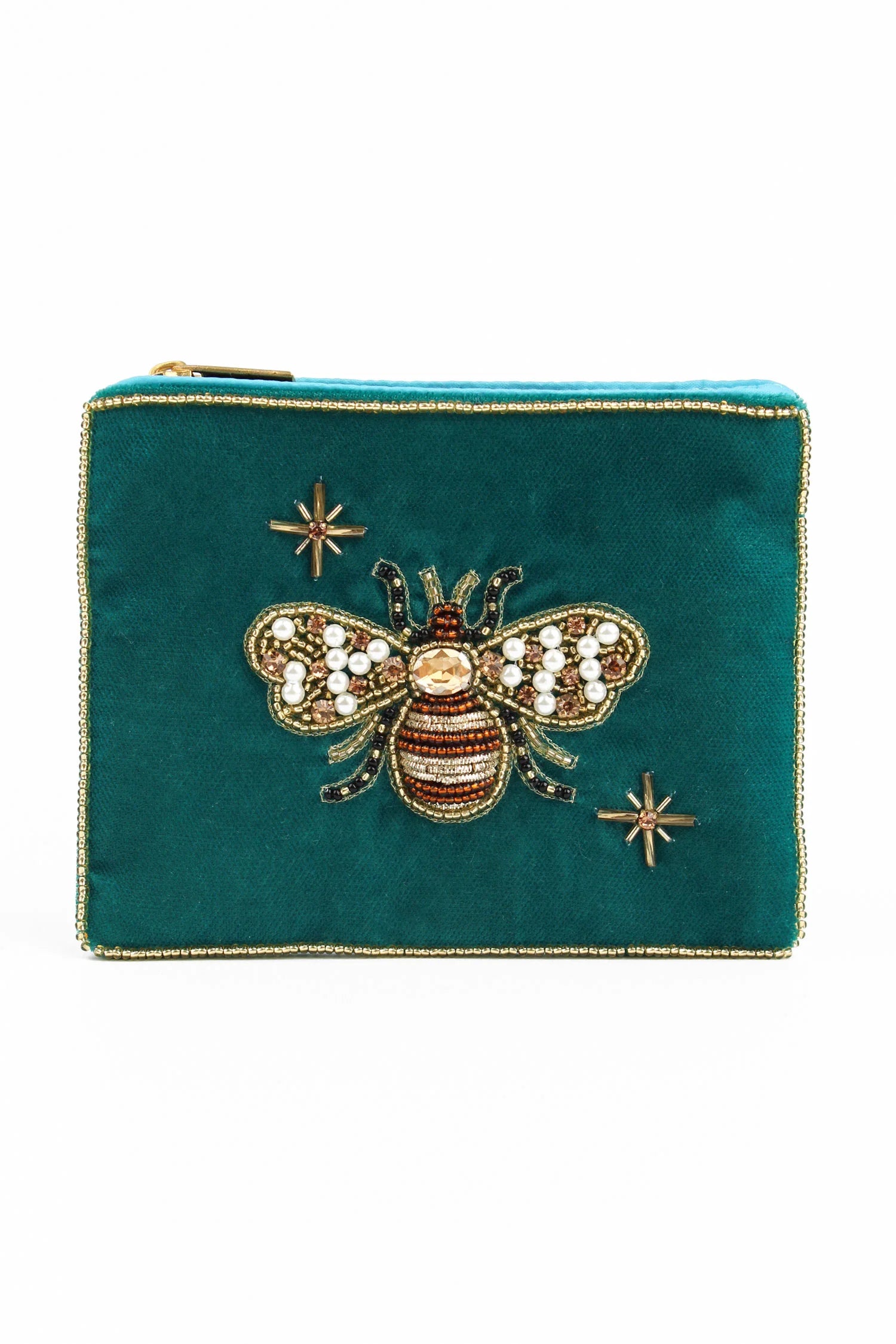 Velvet Teal Golden Bee - Small Pouch