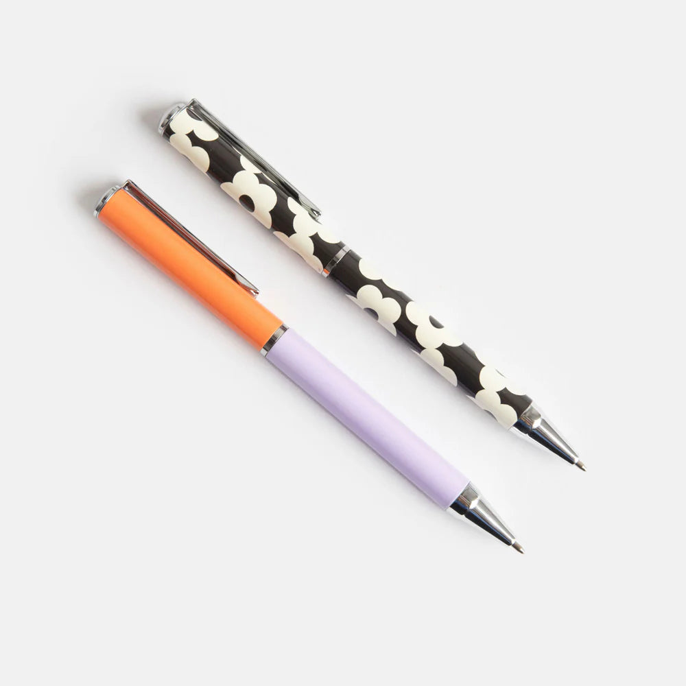 Caroline Gardner Flower & Lilac/Coral Set of 2 Boxed Pens