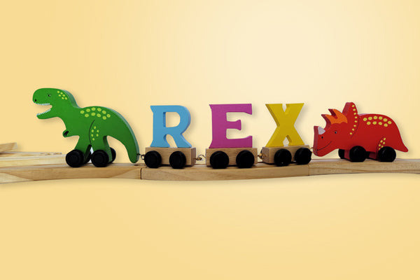 Coloured Wooden Train Alphabet & Carraiges