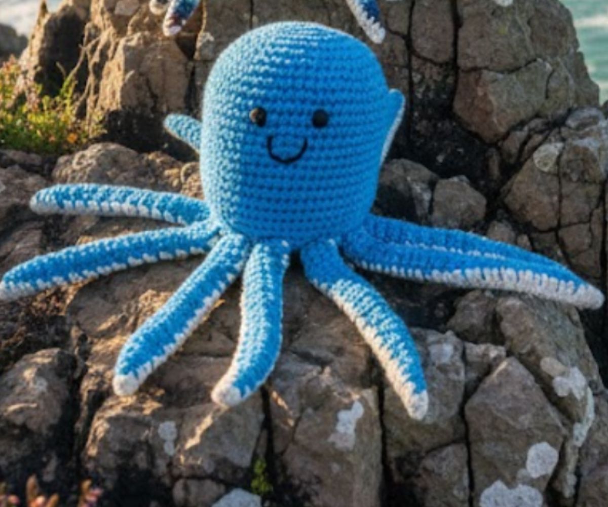 Best Years - Fair Trade Crochet Blue Octopus Baby Rattle Organic Cotton