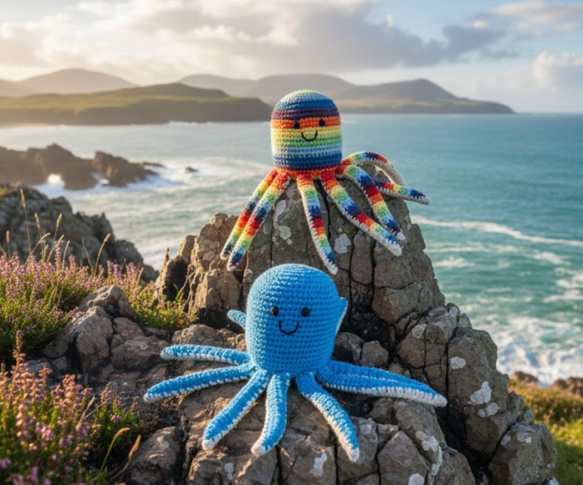 Best Years - Fair Trade Crochet Blue Octopus Baby Rattle Organic Cotton