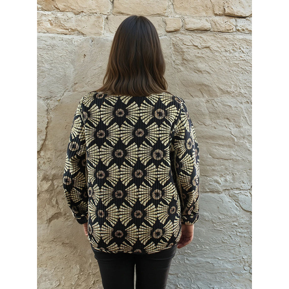 Black & Gold Fan Print Quilted Reversible