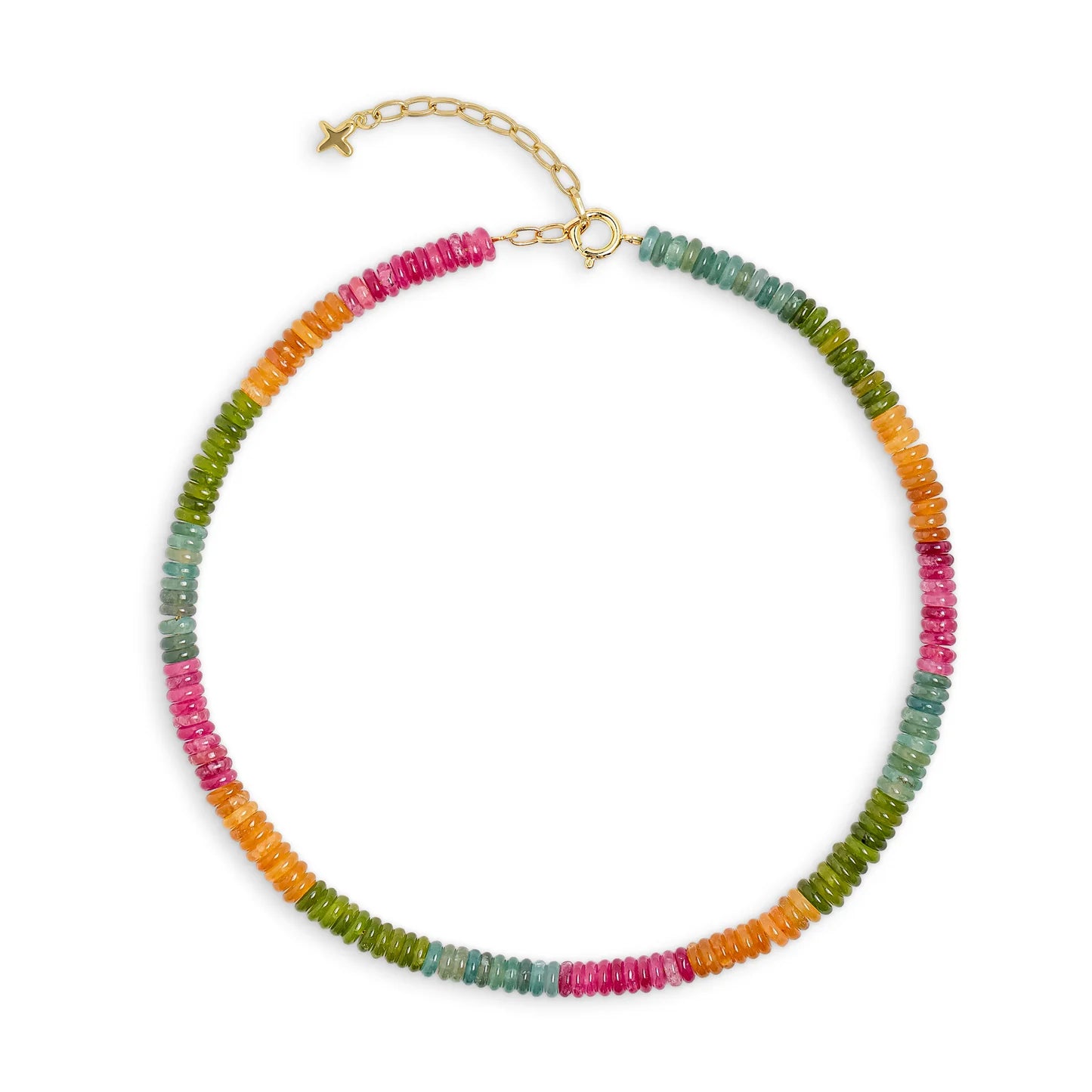 Multi Mixed Jade Stone Flat Beaded Necklace