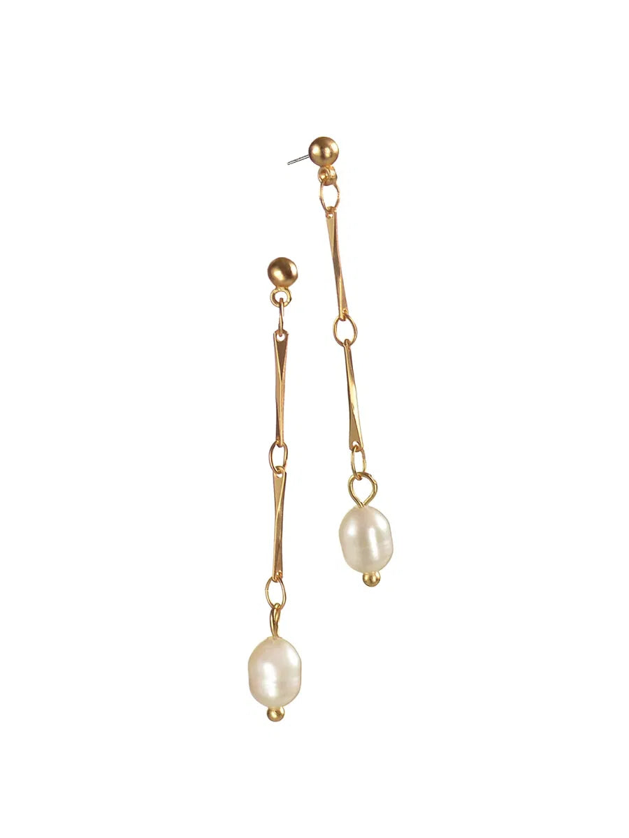 Pearl Drop Links Earrings - Gold