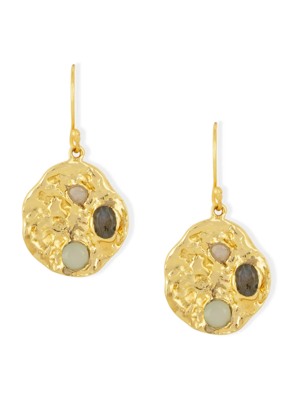 Rhode Gemstone Coin Earrings - Aqua & Labradorite