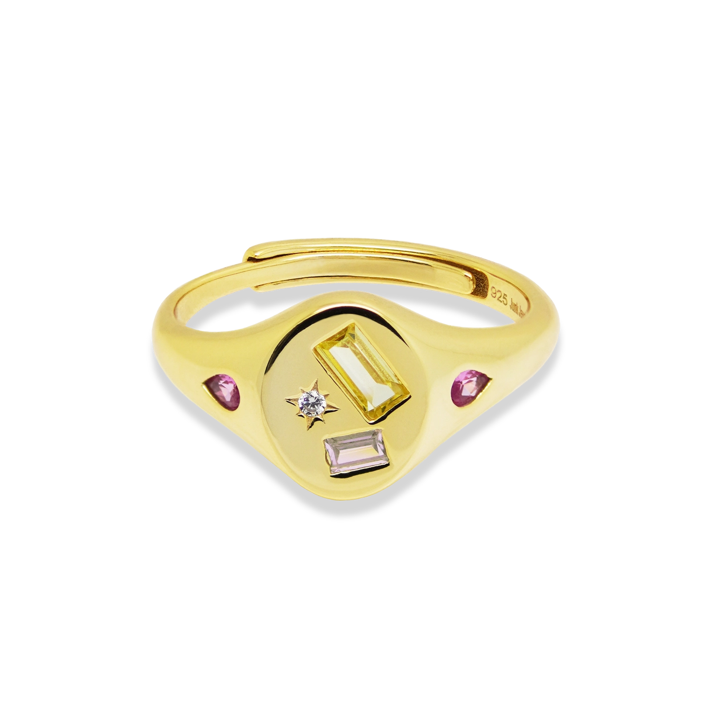 Multi Stone Jewelled Adjustable Signet Ring - Gold