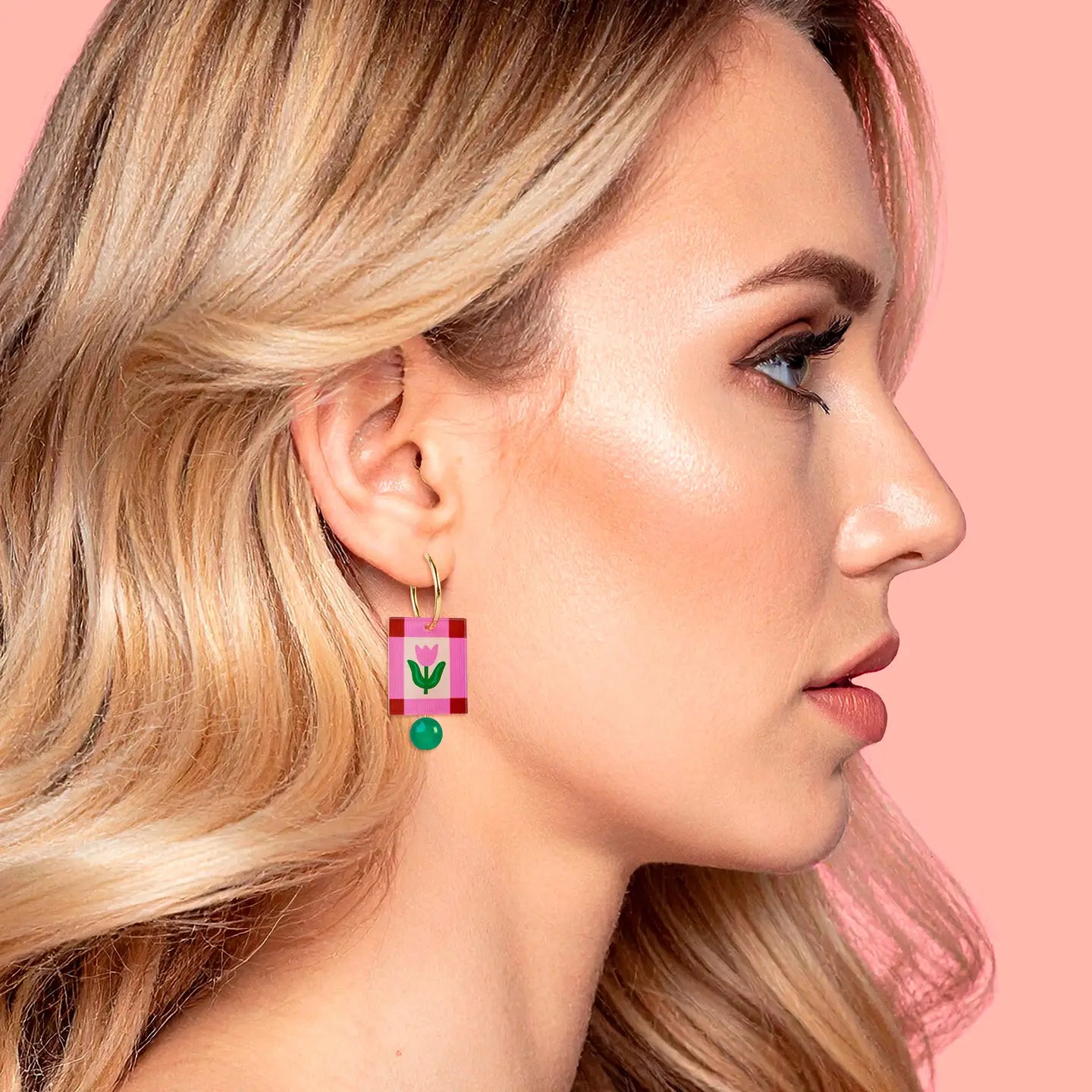 Natalie Lea Owen - Pink Folk Floral Hoop Earrings