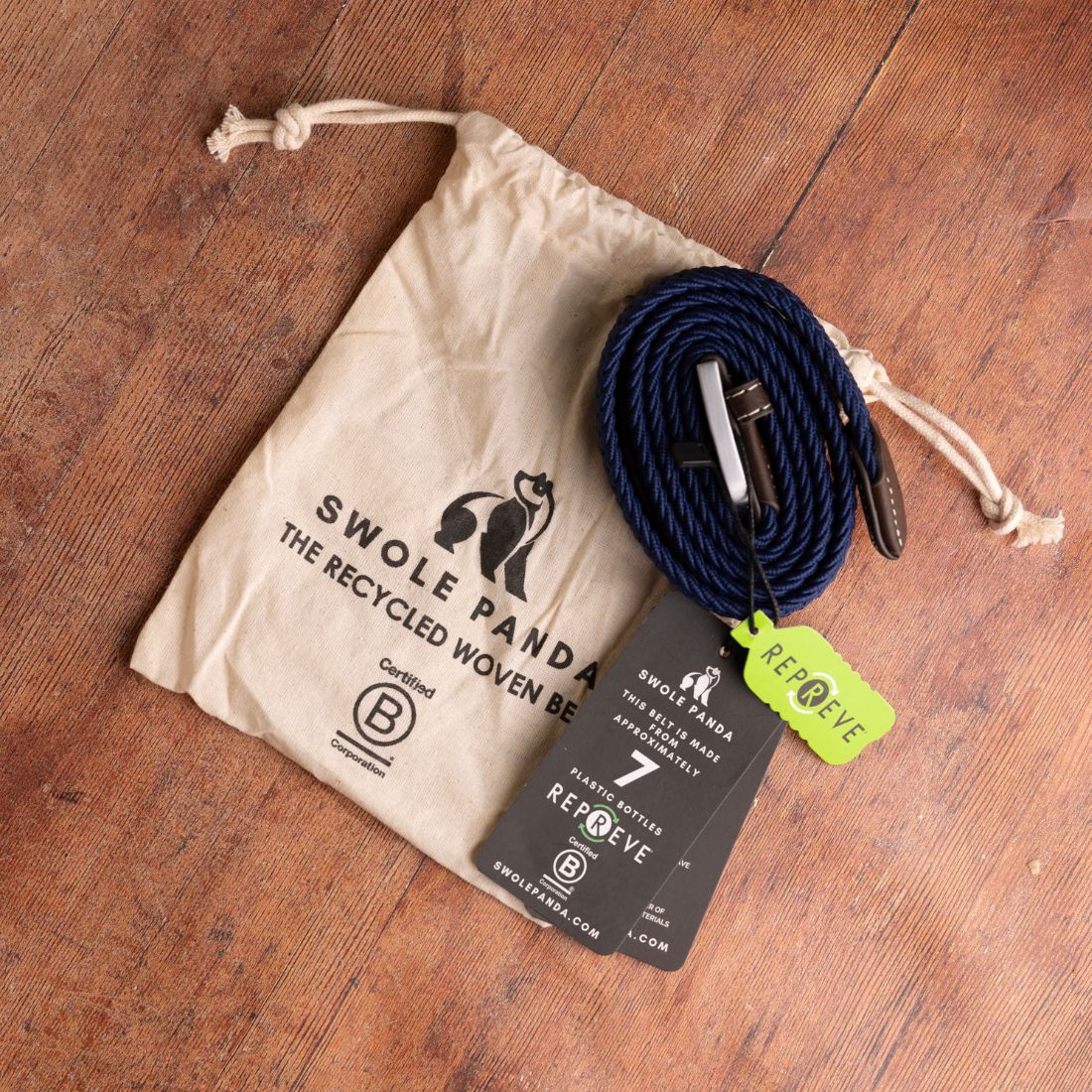 Swole Panda - Navy/Grey/Brown Zigzag - Woven Belt L