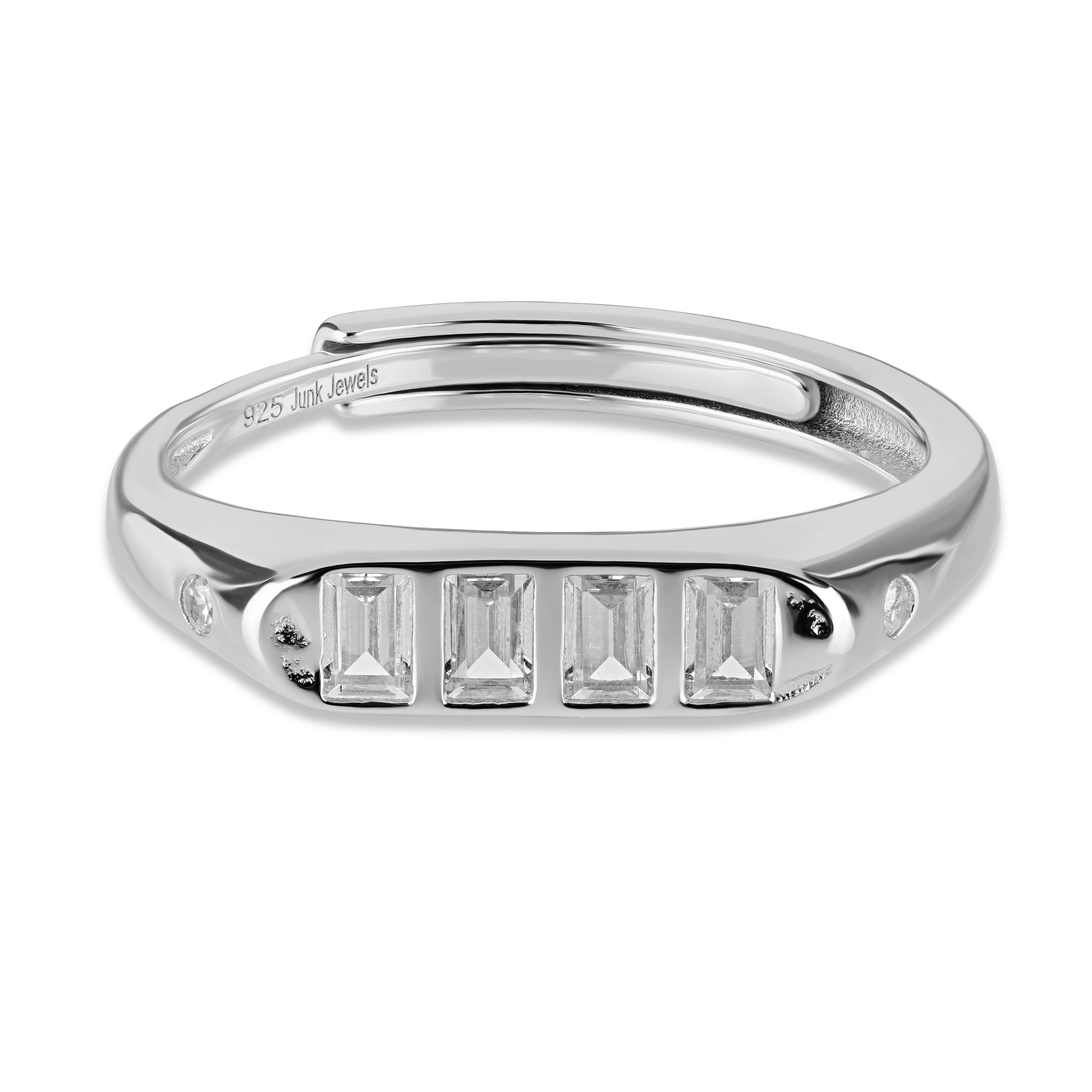 Baguette Stone Adjustable Ring - Silver