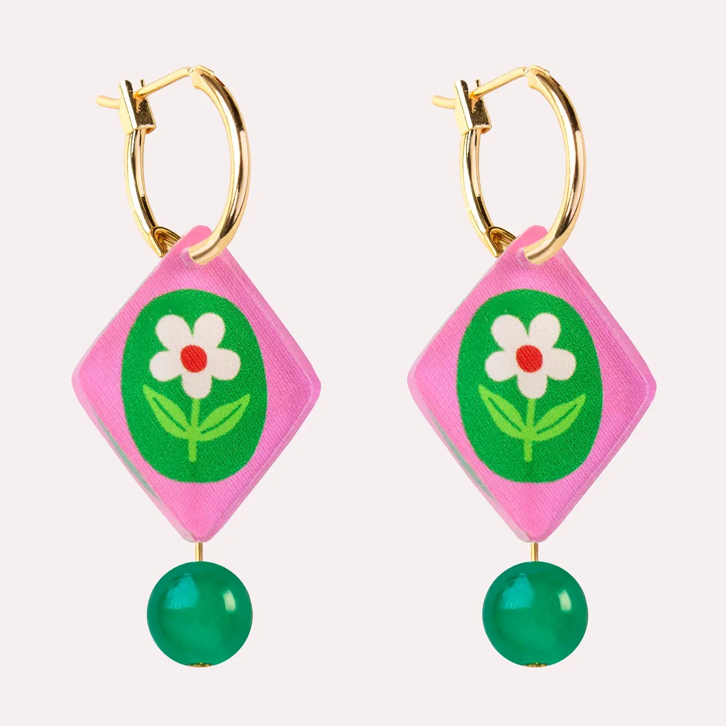 Natalie Lea Owen - Pink Floral Charm Hoop Earrings