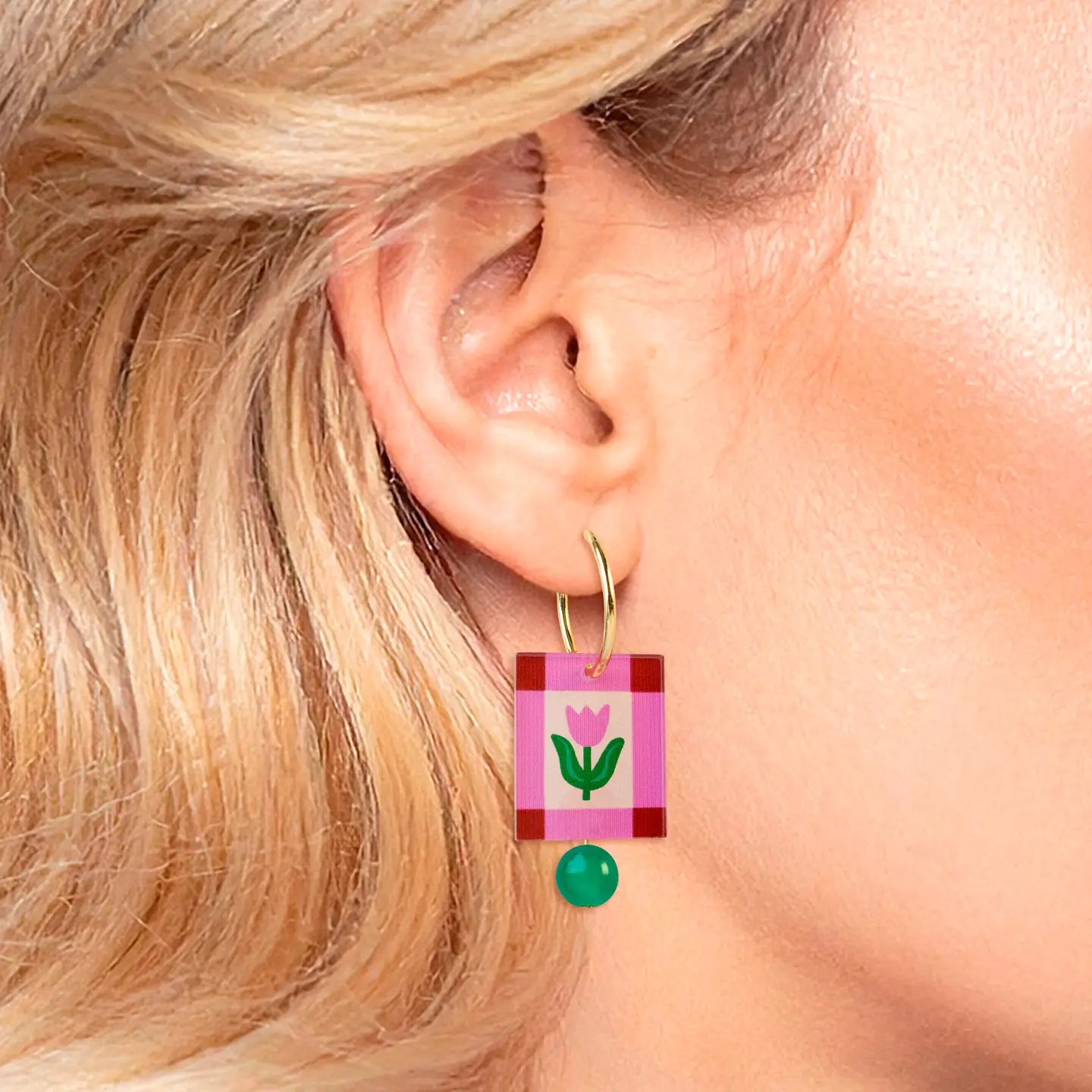 Natalie Lea Owen - Pink Folk Floral Hoop Earrings