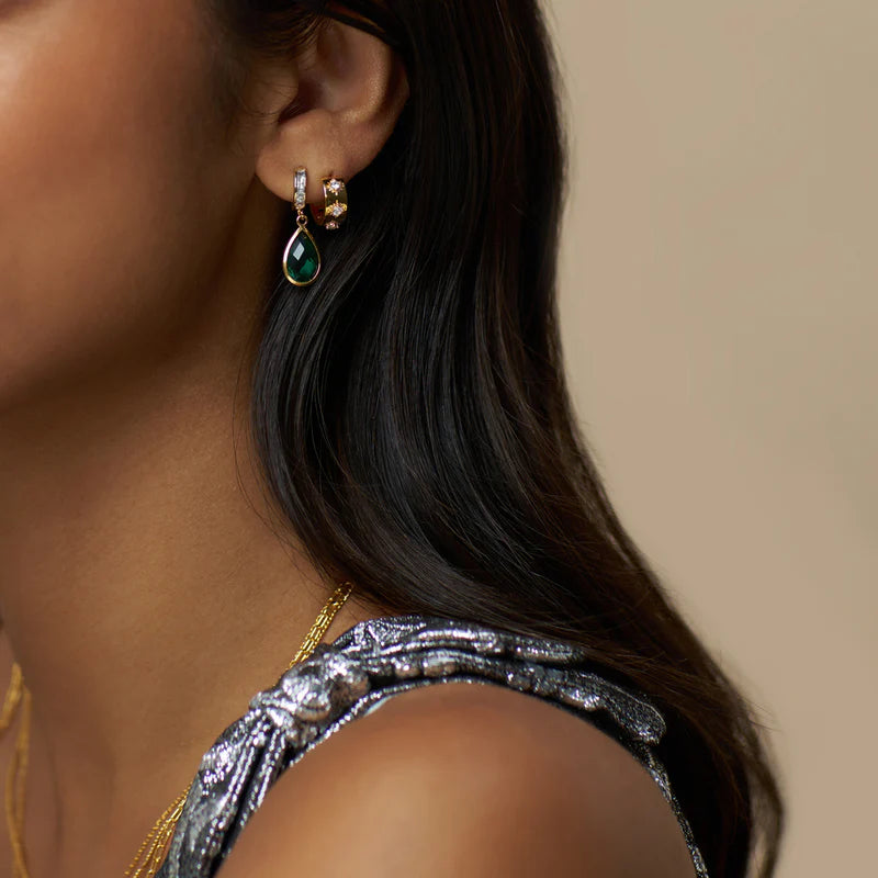 Orelia - Crystal Mini Micro & Emerald Teardrop Earrings