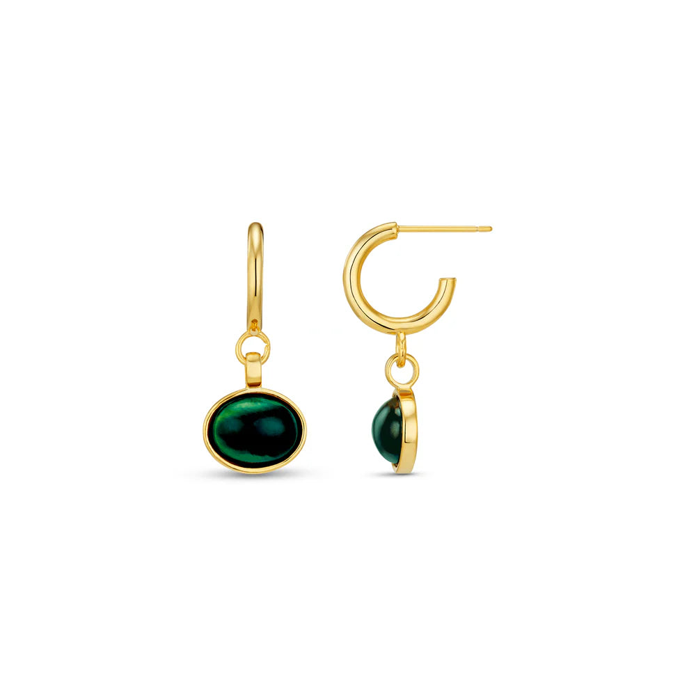 Orelia - Semi-Precious Green Jade Drop Hoop Earrings